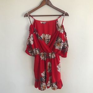 BOOHOO red floral romper size L